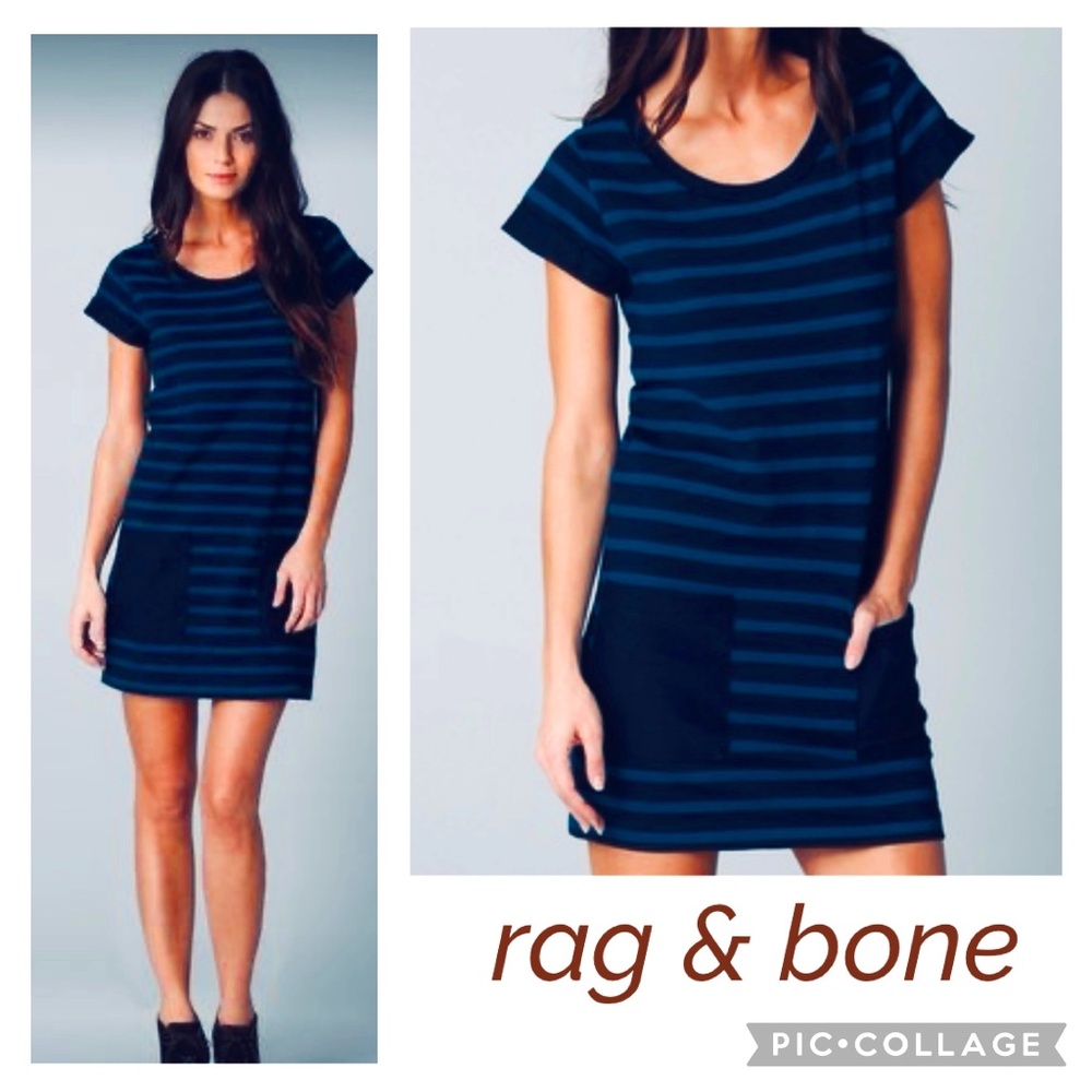 Rag & Bone Knit Blue Striped Shift Mini Dress